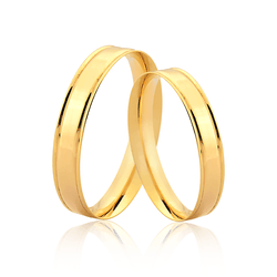 Par de Alianças em Ouro 18K com Frisos Laterais - ... - Ouro Vale Joias