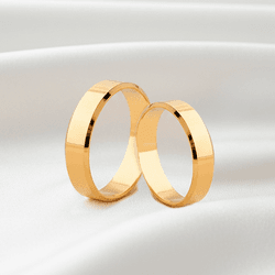Par de Alianças Chanfradas em Ouro 18K - 4mm - OV/... - Ouro Vale Joias