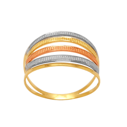 Anel Tricolor Aro Duplo 4 Travas Trabalhadas em Ou... - Ouro Vale Joias