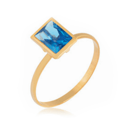 Anel em Ouro 18K Amarelo Baguete Azul - AN0510-24 - Ouro Vale Joias