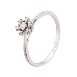 Anel Solitário em Ouro Branco 18K com Diamantes - ... - Ouro Vale Joias
