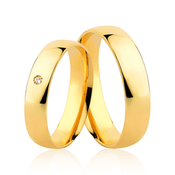 Par de Alianças Anatômicas em Ouro 18K com Diamant... - Ouro Vale Joias