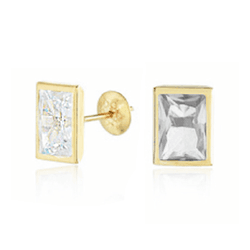 Brinco Zircônica Retângular em Ouro 18K - OV/BR051... - Ouro Vale Joias