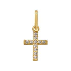 Pingente Cruz em Ouro 18K com Zircônias - 9mm - OV... - Ouro Vale Joias