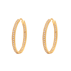 Brinco Argola em Ouro 18K - Oval com Zircônias - O... - Ouro Vale Joias