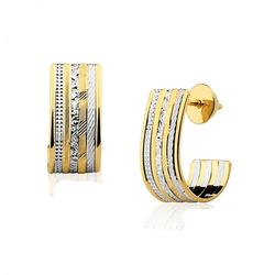 Brinco 7 Fios Meia Argola Tricolor em Ouro 18K - O... - Ouro Vale Joias