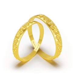 Par de Alianças Trabalhadas em Ouro 18K - 3mm - OV... - Ouro Vale Joias