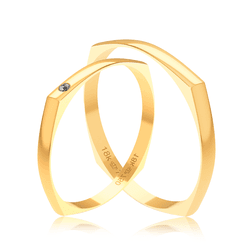 Par de Alianças Quadradas em Ouro 18K - 2,3mm - OV... - Ouro Vale Joias