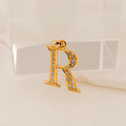 Pingente Letra R com 20 Diamantes em Ouro 18K - P9... - Ouro Vale Joias