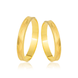Par de Alianças Finas Diamantadas em Ouro 18K - OV... - Ouro Vale Joias