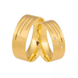 Par de Alianças com Diamantes em Ouro 18K - OV/357 - Ouro Vale Joias