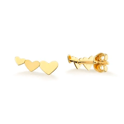 Brinco 3 Corações em Ouro 10K - 1,1cm - OV/BR165.0... - Ouro Vale Joias