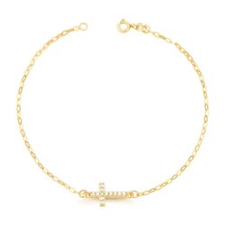 Pulseira Cruz com Zircônias em Ouro 10K - OV/PS400... - Ouro Vale Joias