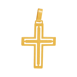Pingente Cruz Vazada Trabalhada - Ouro 18K - OV/P1... - Ouro Vale Joias