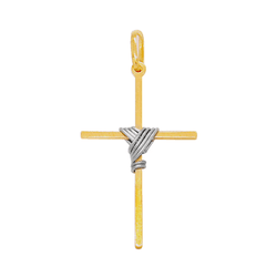 Pingente Cruz em Ouro 18K - Palito com Fio Rodinad... - Ouro Vale Joias