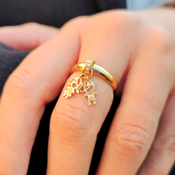 Anel Casal de Filhos em Ouro 18K - Menino e Menina... - Ouro Vale Joias