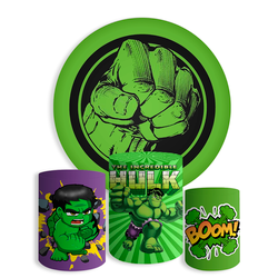 Kit Painel De Festa Incrível Hulk Redondo + Trio De Cilindros Em Tecido - Painel de Festa Loja Oficial