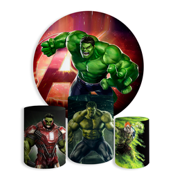 Kit Painel De Festa Incrível Hulk Redondo + Trio De Cilindros Em Tecido - Painel de Festa Loja Oficial