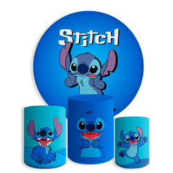 Kit Painel De Festa Stitch Alien Fofo Redondo + Trio De Cilindros Em Tecido - Painel de Festa Loja Oficial