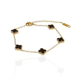 Pulseira Mini Trevo Preto Aço Inoxidável Dourado ... - Kumbayá Joias