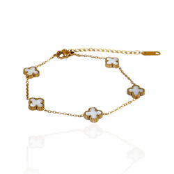Pulseira Mini Trevo Branco Aço Inoxidável Dourado ... - Kumbayá Joias