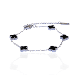 Pulseira Mini Trevo Preto Aço Inoxidável - IPU046... - Kumbayá Joias