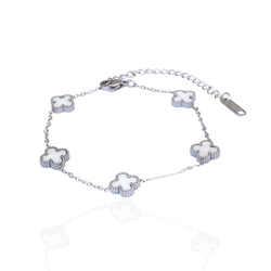 Pulseira Mini Trevo Branco Aço Inoxidável - IPU04... - Kumbayá Joias