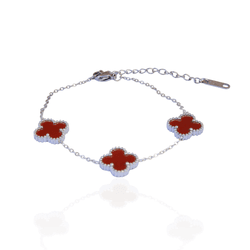 Pulseira Trevo Grande Vermelho Aço Inoxidável - I... - Kumbayá Joias
