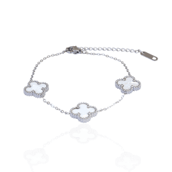 Pulseira Trevo Grande Branco Aço Inoxidável - IPU0... - Kumbayá Joias