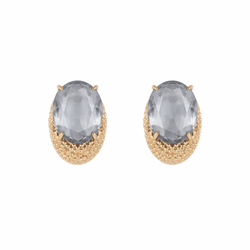 Brinco Zircônia Oval Fumê Com Detalhes Texturizado... - Kumbayá Joias