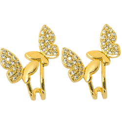 Brinco Ear Hook Dois Fios Com Borboletas Cravejada... - Kumbayá Joias