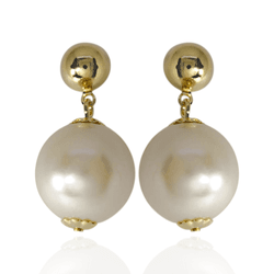 Brinco Pérola 16 mm Base Redonda Banho de Ouro 18K... - Kumbayá Joias