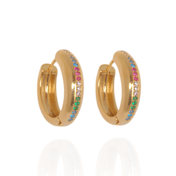Brinco Argola Zircônias Coloridas Banho de Ouro 18... - Kumbayá Joias
