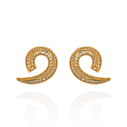 Brinco Espiral Cravejada Banho de Ouro 18K - JBR19... - Kumbayá Joias