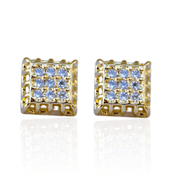 Brinco Quadrado de Zircônias Banho de Ouro 18K - J... - Kumbayá Joias