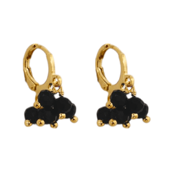 Brinco Argola Click Tripla 6 Cristal Preto Banho de Ouro 18K