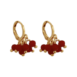 Brinco Argola Click Tripla 6 Cristal Vermelho Banho de Ouro 18K