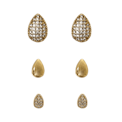 Brinco Trio Gotas com Zircônias Banho de Ouro 18K