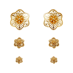 Brinco Trio Flor Banho de Ouro 18K - JBR198900 - Kumbayá Joias