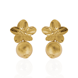Brinco Flor com Esfera Pendurada Banho de Ouro 18K... - Kumbayá Joias