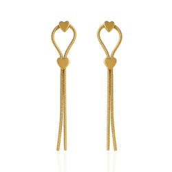 Brinco Fio com Corações Banho de Ouro 18K - JBR202... - Kumbayá Joias
