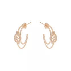 Brinco Meia Argola Trançada com Folha cravejada de... - Kumbayá Joias