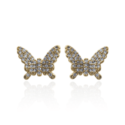 Brinco Borboleta Cravejada Banho de Ouro 18K - JBR... - Kumbayá Joias