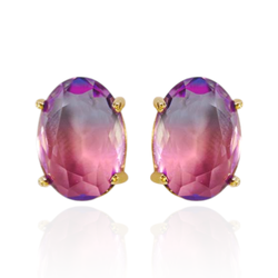 Brinco Oval Rainbow Cristal Lilás Duo Banho de Our... - Kumbayá Joias