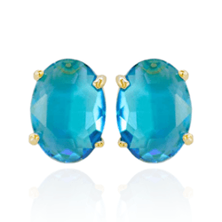 Brinco Oval Zircônia Azul Banho de Ouro 18K - JBR1... - Kumbayá Joias