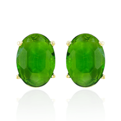 Brinco Oval Zircônia Verde Banho de Ouro 18K - JBR... - Kumbayá Joias