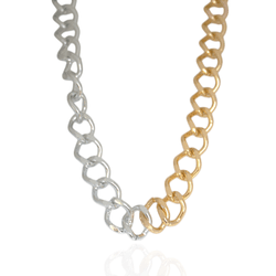 Colar Elo Groumet Grande Metal Prateado e Dourado ... - Kumbayá Joias