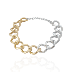Pulseira Elo Groumet Grande Metal Dourado e Pratea... - Kumbayá Joias