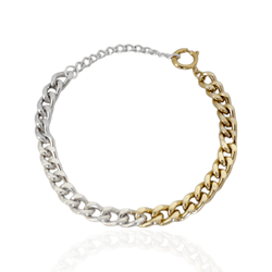 Pulseira Elo Groumet Pequeno Metal Dourado e Prate... - Kumbayá Joias