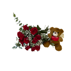 Buquê 12 Rosas Vermelhas e Ursinho de Pelúcia - Patty Deli Café
